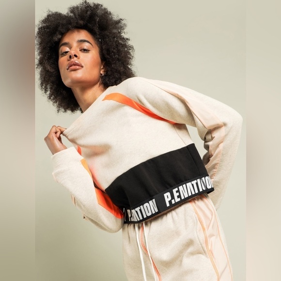 P.E. Nation | Upfield Cropped Color Block Fleece Sweatshirt Organic Cotton Small - Picture 1 of 15